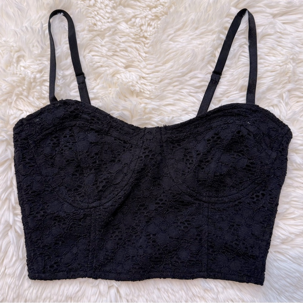 Black Lace / Eyelet Corset Style Crop Top